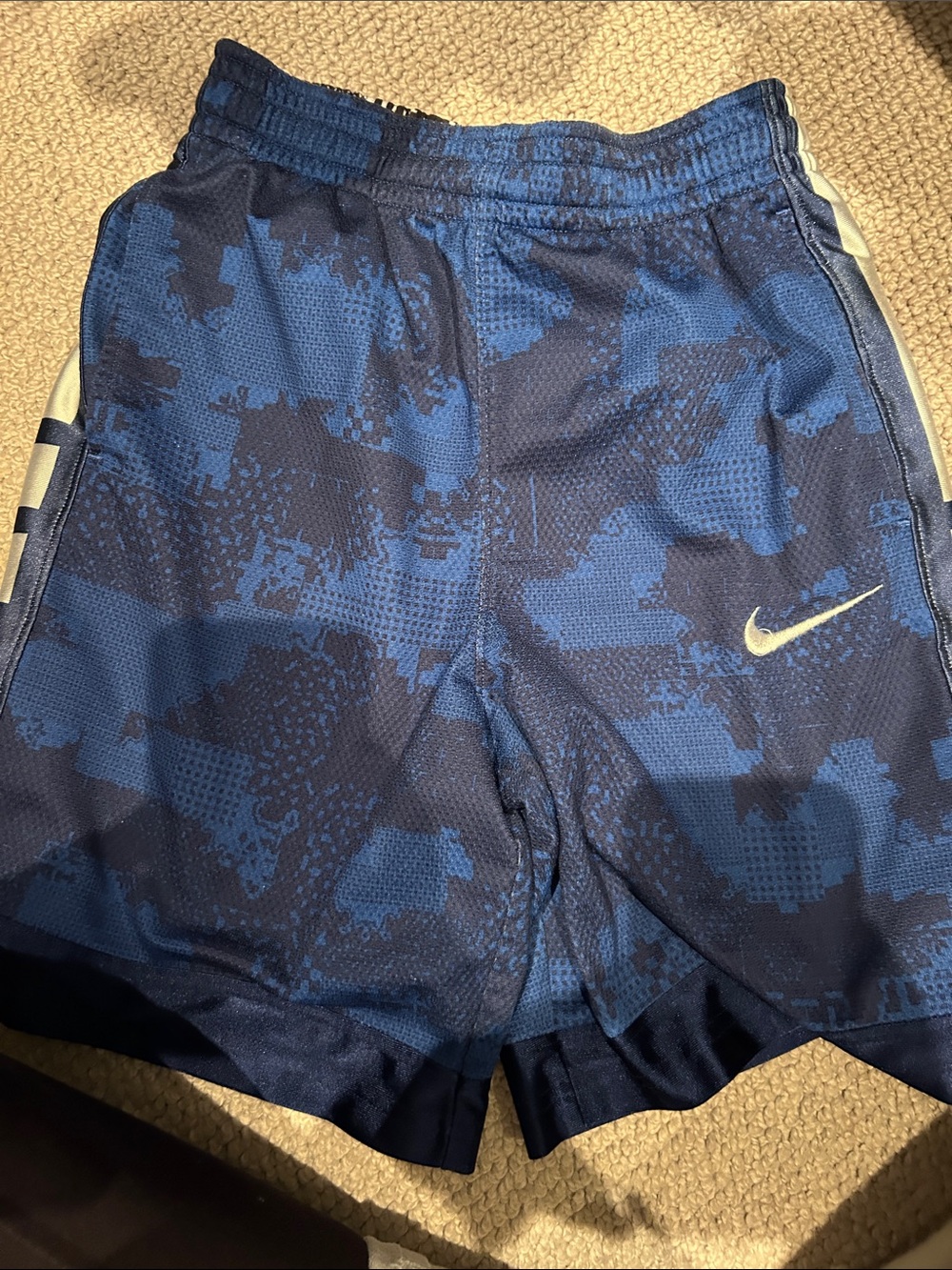 Nike Navy and Royal Blue Camo Mesh Shorts with Swoosh